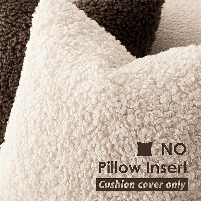 Foindtower 2 Pieces 24x24 Inch Cream Beige, Faux Fur Throw Pillow Cover Accent - Image 3