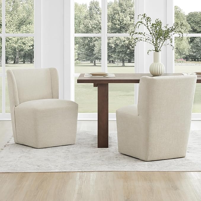 Upholstered Dining Chair with Casters Wingback Modern Side Armless Deskchair - Image 7