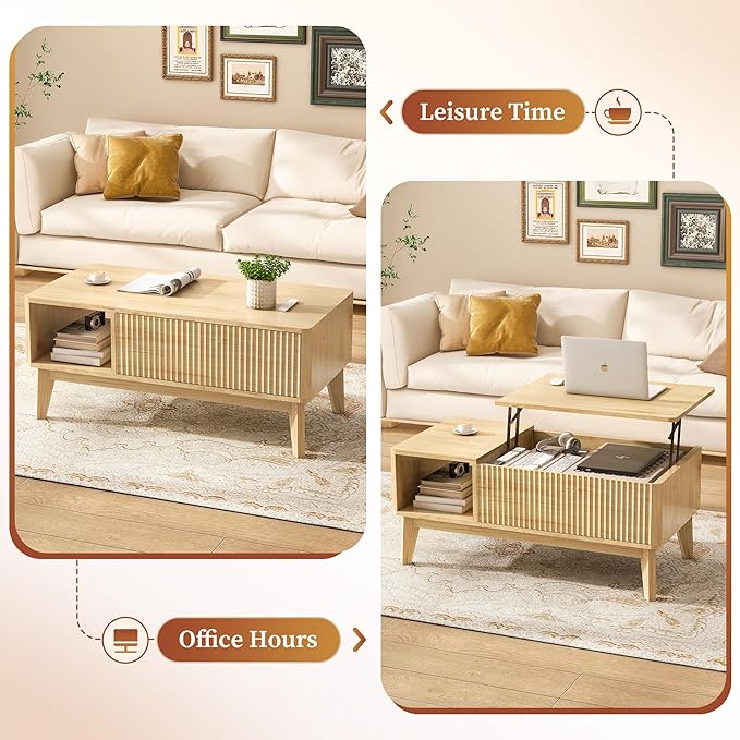LYNCOHOME Fluted Lift Top Coffee Table - Image 3