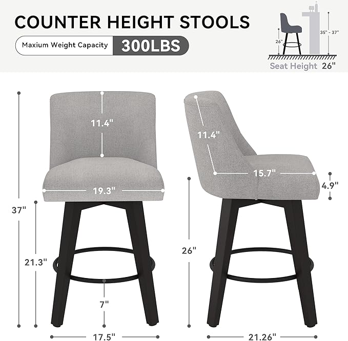 Counter Height Swivel Bar Stools Set of 4, 26 Inch Bar Stools - Image 2