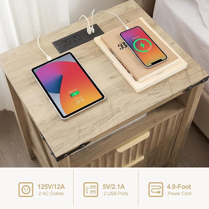 Fluted Nightstand with Charging Station - Image 4
