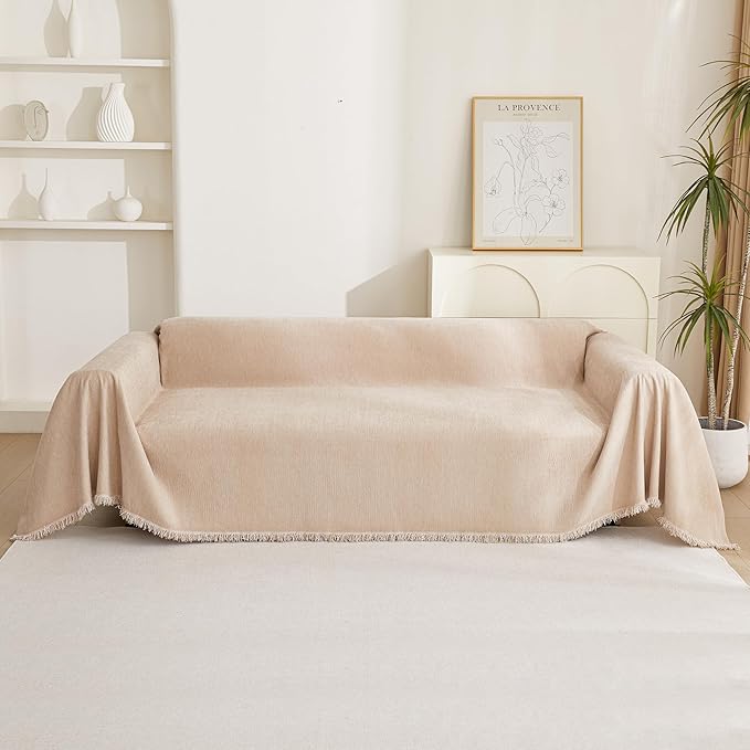 MYSKY HOME Khaki Sectional Sofa Covers Chenille Couch Cover - Image 8