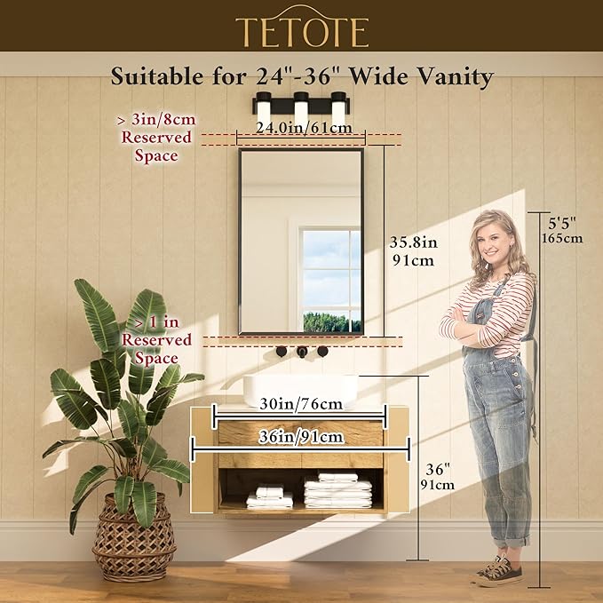 TETOTE Brushed Nickel Mirror for Bathroom Sink 24" x 36" Beveled Frame Brushed - Image 7