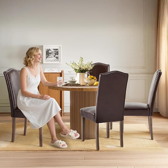 Stylish Upholstered Parsons Dining Chair PU Faux Leather - Image 2