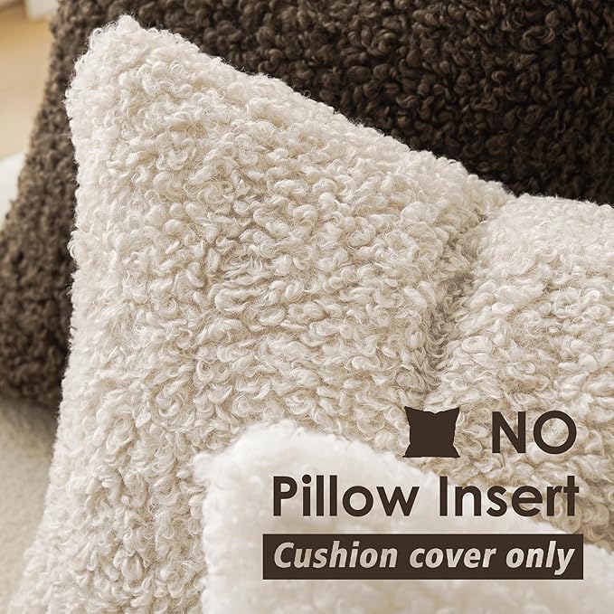 Foindtower 2 Pieces 20x20 Inch Neutral Cream, Faux Fur Throw Pillow Cover - Image 3