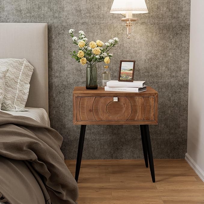 COSIEST End Table, Mid Century Modern Nightstand, Wood Bedside Table, Accent - Image 3