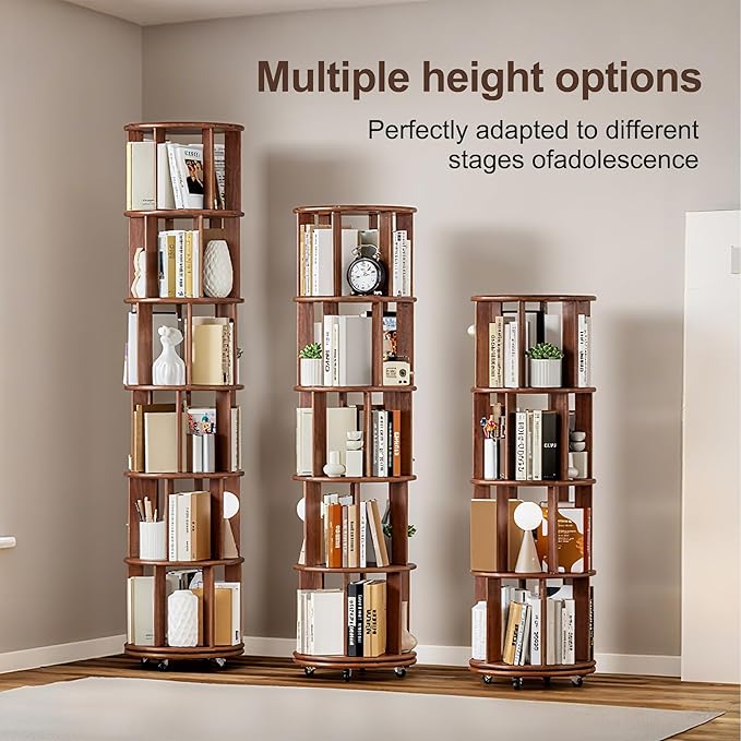 KEIKI Solid Wood 4 Tier Rotating Bookcase, Round Revolving Bookshelf - Image 7