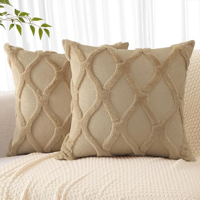decorUhome Throw Pillow Covers 22x22 Inch Set of 2, Soft Plush Faux Fur Wool by decorUhome