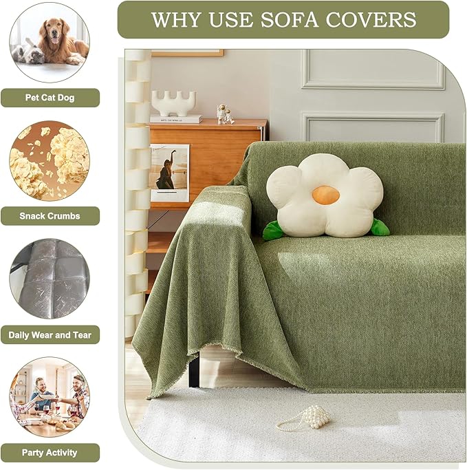 STACYPIK Soft Matcha Green Sectional Couch Covers Minimalist Sofa Throw Cover - Image 7