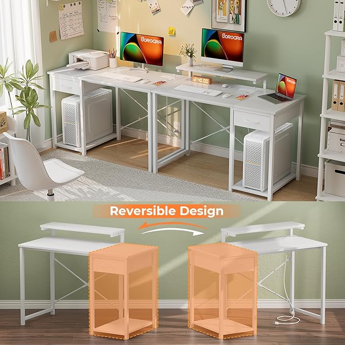 Computer Desk with Adjustable Monitor Stand, 39.4 in Small Desk with Reversible - Image 7