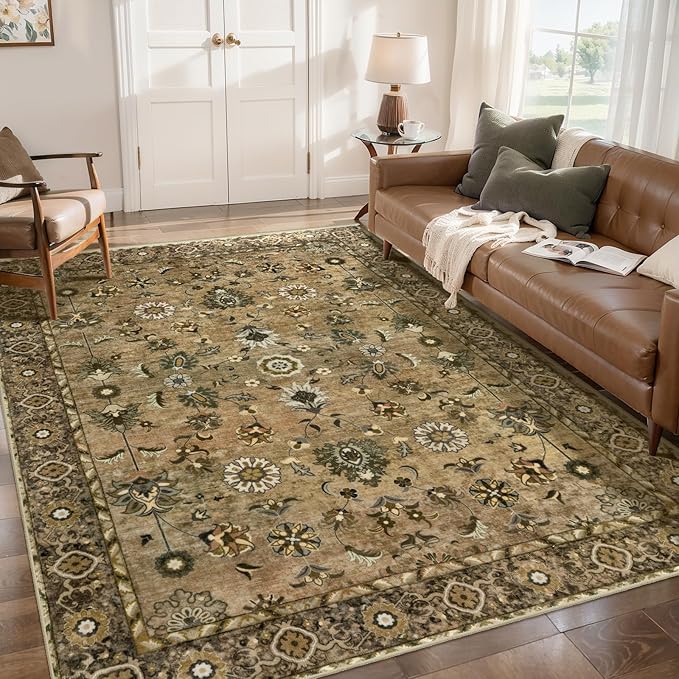 Tangsoo 4x6 Floral Vintage Rug for Living Room, Washable Vintage Area Rug Indoor by Tangsoo