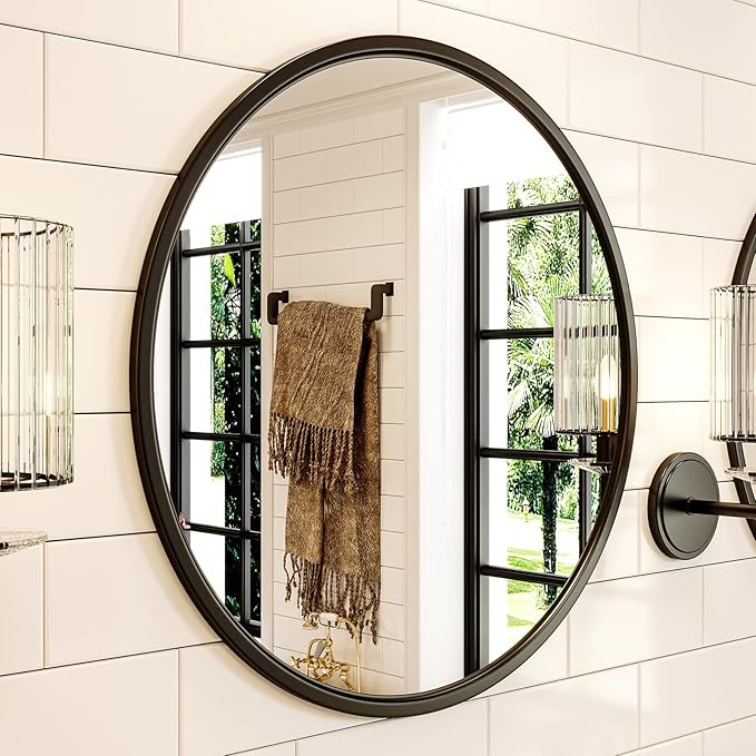 Growsun 20'' Black Round Mirror, Circle Wall Mirror - Image 3
