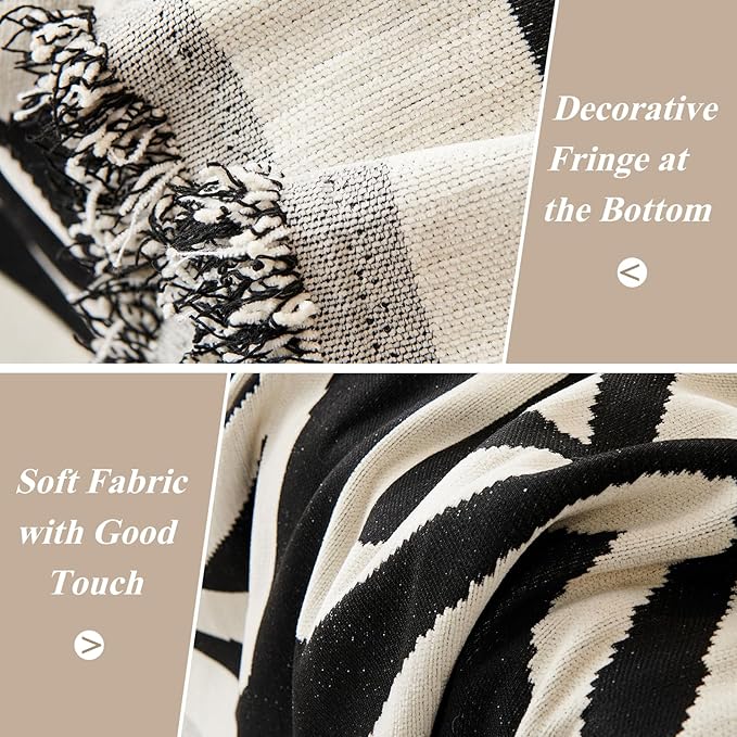 STACYPIK Boho Geometric Sofa Cover Chenille Beige Black Couch Cover - Image 4
