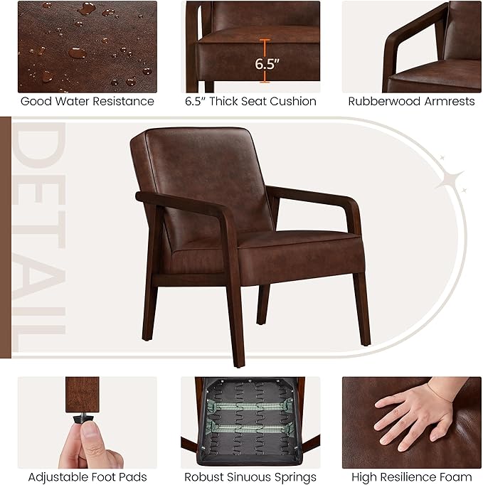Yaheetech PU Leather Accent Chair, Mid-Century Modern Barrel Chair - Image 7