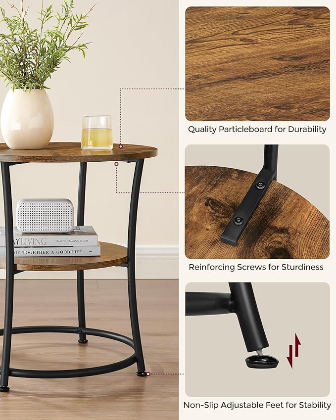 VASAGLE Side Table, 2-Tier Round End Table, Nightstand - Image 5