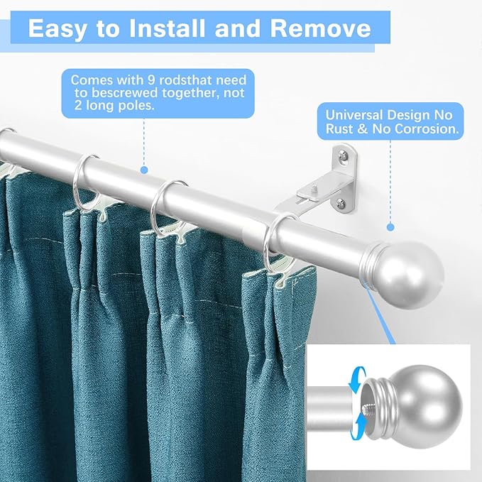 Curtain Rods for Windows 16 to 136 Inches, Curtain Rod Max Adjustable Length of - Image 2