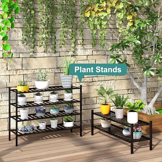 Black 4-Tier Long Shoe Rack, Bamboo Wood - Image 7