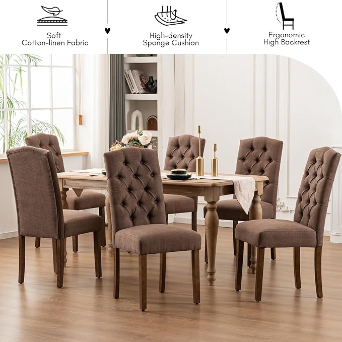 Tufted Upholstered Parsons Dining Chair Set Fabric Diner Accent Stylish Modern - Image 3