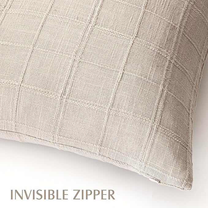 Foindtower Set of 2 Decorative Linen Check Throw Pillow Covers Neutral - Image 3