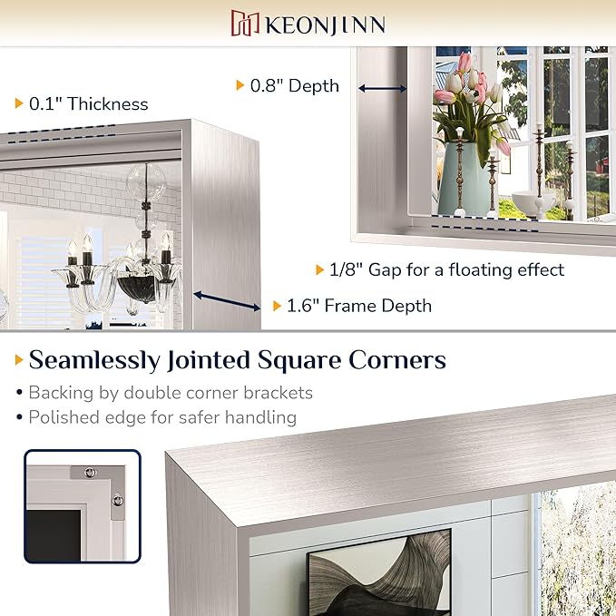 Keonjinn Brushed Nickel Bathroom Mirror - Image 3