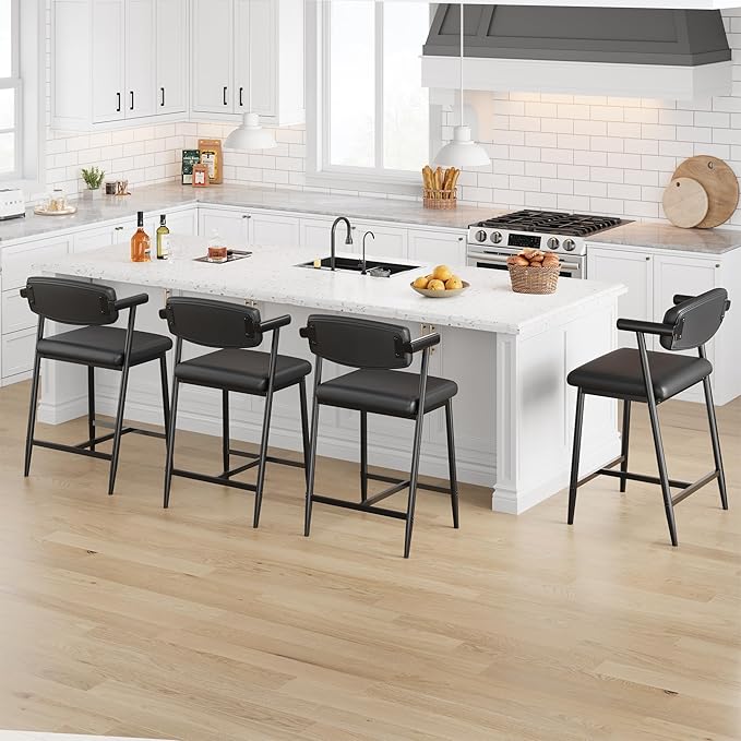 GarveeHome Bar Stools Set of 2, 26.5" Upholstered Counter Height Bar Stools - Image 4