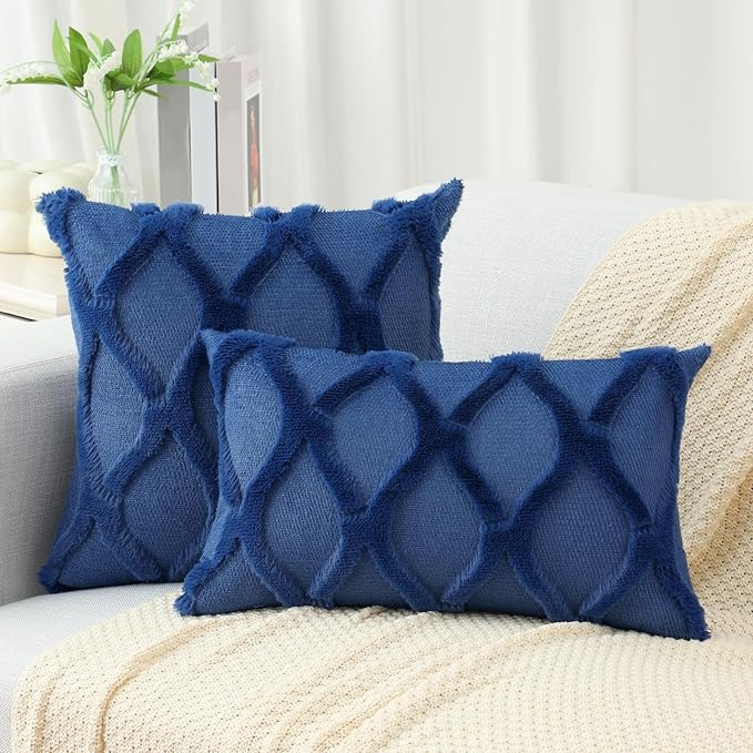decorUhome Throw Pillow Covers 12x20 Inch Set of 2, Soft Plush Faux Fur Wool - Image 4