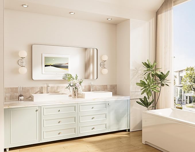 TokeShimi 40x30 Brushed Nickel Bathroom Wall Mirror Vanity Metal Frame Round - Image 2