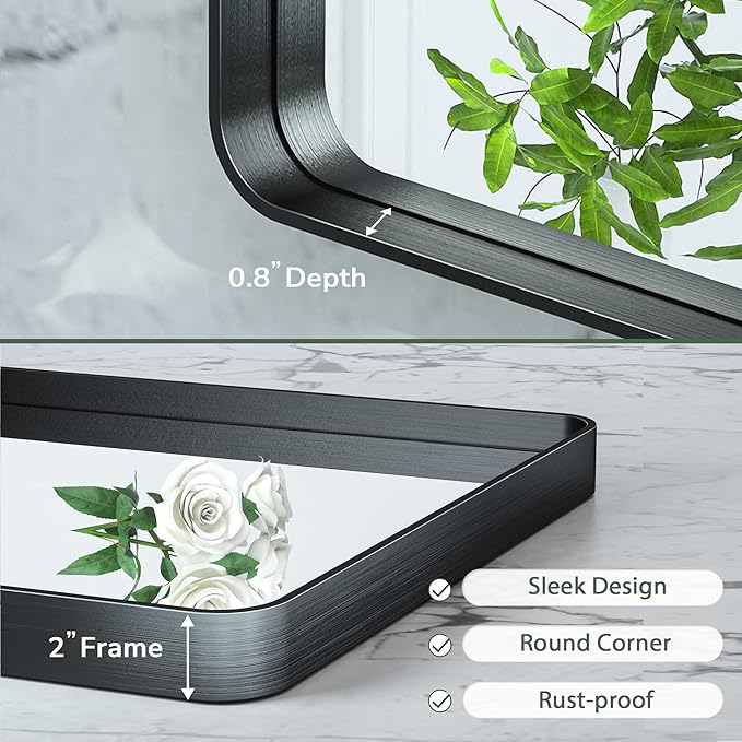 TokeShimi 48 x 30 Inch Wall Mirror Black Bathroom Vanity Mirror - Image 4