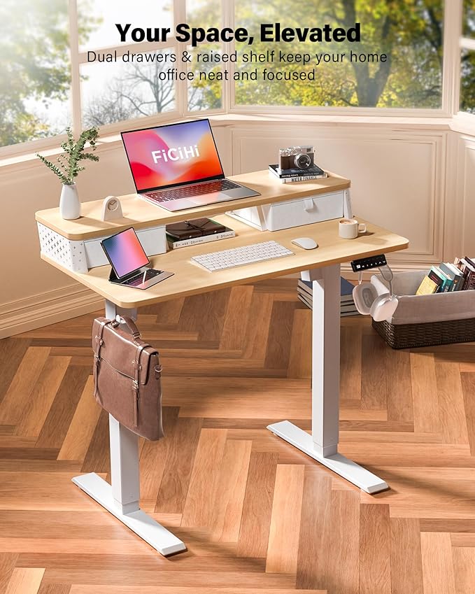 40x24 Inch Standing Desk with Double Drawers, C-Clamp Mount Compatible - Image 2