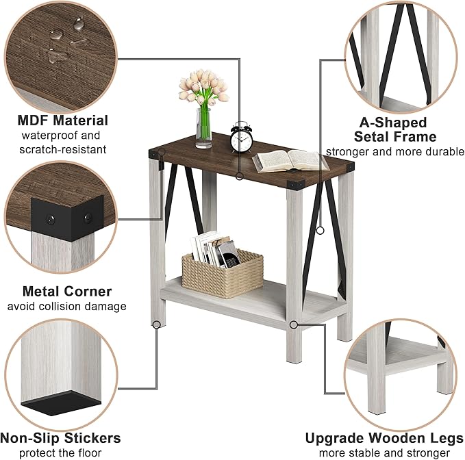 ChooChoo Farmhouse End Table Set of 2, Narrow Side End Table - Image 7