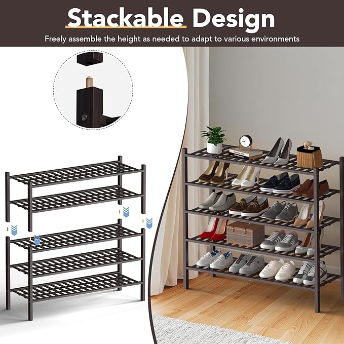 Haddockway Long 2 Tier Bamboo Shoe Rack Storage Organizer, Small Space - Image 6