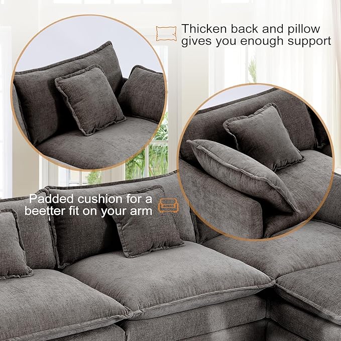 Furniliving 112‘’ L-Shaped Sofa, Luxury Chenille Modular Sectional Couches - Image 4