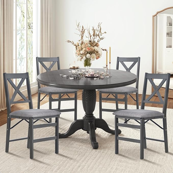 COLAMY Folding Dining Chairs Set of 4 – Dark Grey Upholstered Dining Room Chairs by COLAMYINC