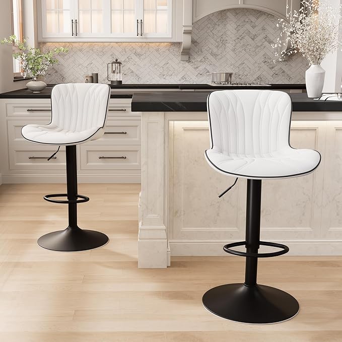 YOUNIKE White Bar Stools Set of 6 Modern Swivel Counter Height Bar Chair - Image 7