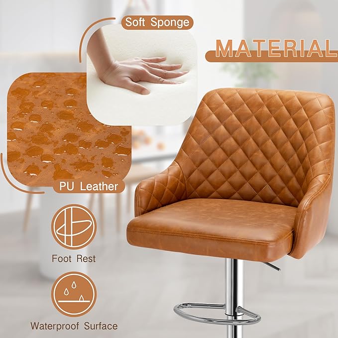 VECELO Adjustable Bar Stools Set of 2, Bar Height Stools - Image 4