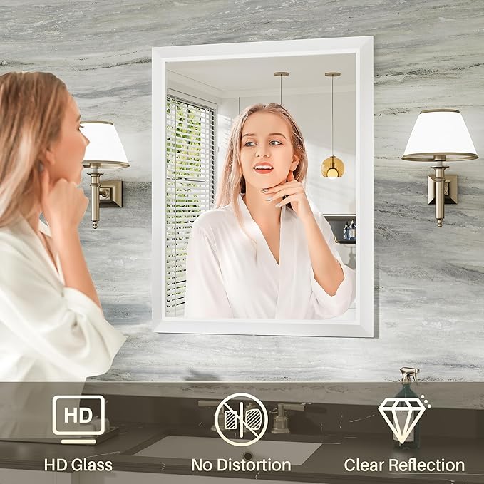 24x30 Inch White Bathroom Mirror - Image 5