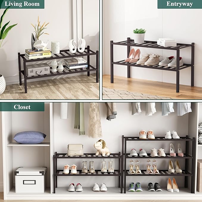 Smiry Shoe Rack, 6 Tier Bamboo Shoe Organizer, Stackable Free Standing Wooden - Image 7