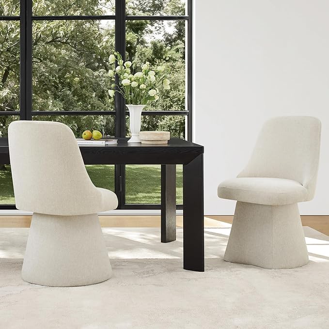 Swivel Dining Chair Mid Century Modern DeskChair High Back Upholstered Linen - Image 2