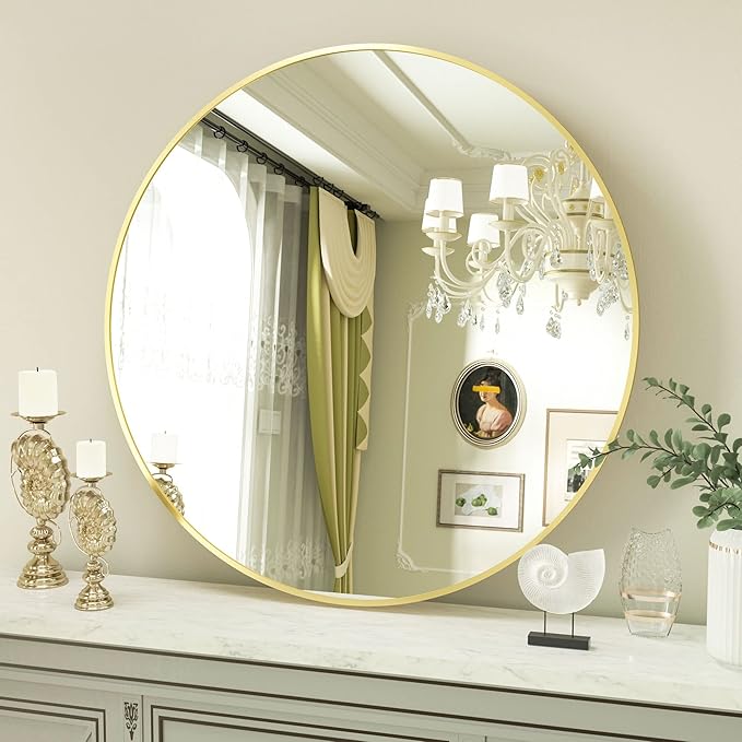 Round Mirror 29.6" Black Wall Mounted Circle Mirrors Vanity Mirror by VooBang