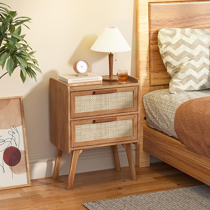 Lerliuo Rattan Nightstands Set of 2, Boho Night Stand - Image 4