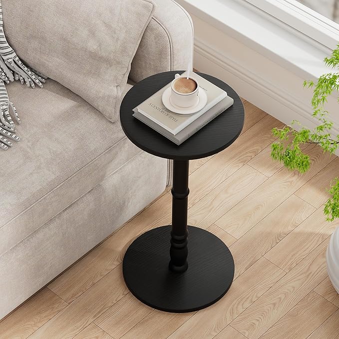 Round Side Tables Set of 2, Solid Wood Pillar - Image 9