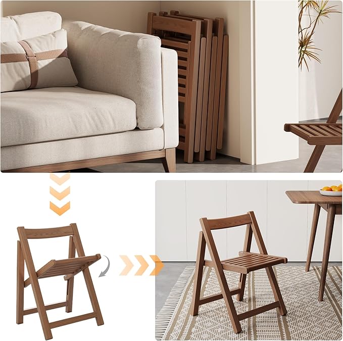 Wood Folding Chairs Set of 4, Indoor Outdoor Wooden Foldable Dining Chairs - Image 6