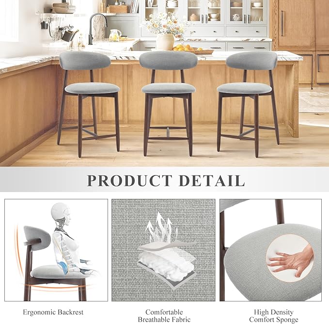 COLAMY Bar Stools Set of 4, Counter Height Bar Stools, Upholstered Counter - Image 4
