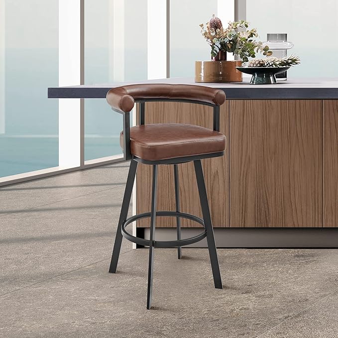 Armen Living Magnolia Swivel Counter Stool in Black Metal - Image 2