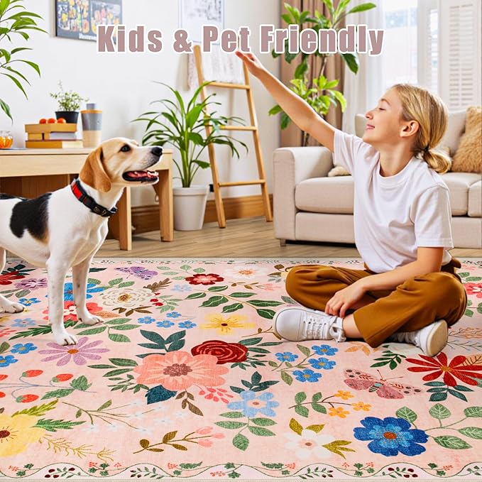 10x14 Area Rugs for Living Room: Floral Washable Rug Vintage Large Soft Boho - Image 7