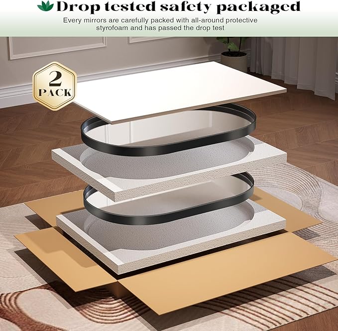2 Pack Black Oval Mirror, Modern Vanity Pair Mirror - Image 8