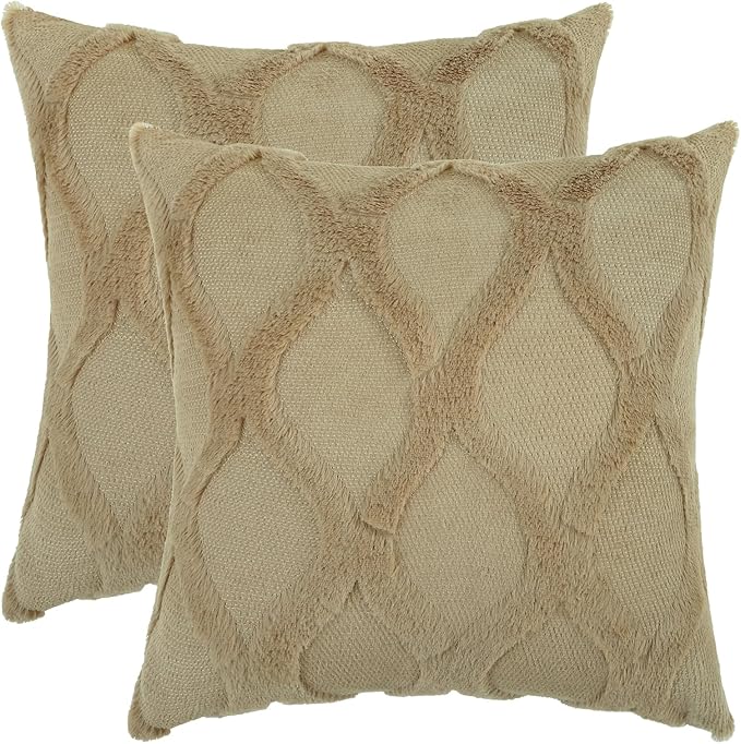 decorUhome Throw Pillow Covers 22x22 Inch Set of 2, Soft Plush Faux Fur Wool - Image 7