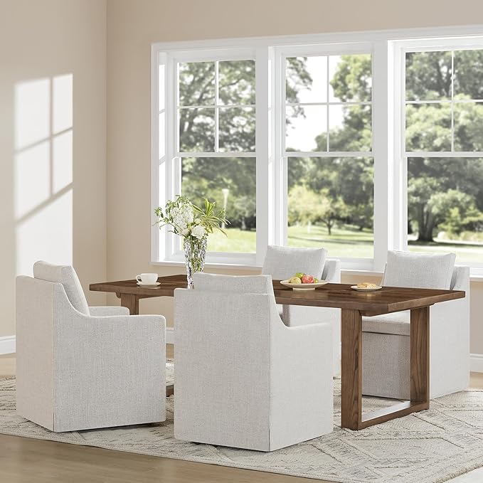 Upholstered Dining Chairs with Casters Easy Assembly Side Deskchair with Rollers - Image 9