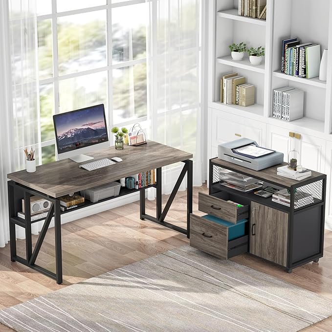 Tribesigns Office Desk with Drawers Sets, 55 inches L Shaped Computer Desk with - Image 9
