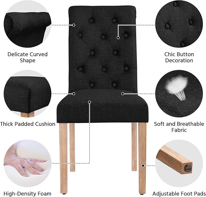 Yaheetech Dining Chairs Set of 4 Fabric Upholstered Button Tufted Dining Chairs - Image 7